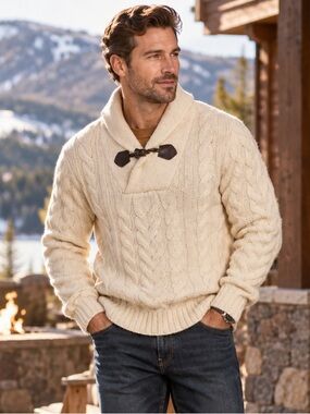 Loft 604 wool cable knit sweater cream NEW medium Mens